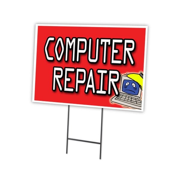 Computer Repair Yard Sign & Stake outdoor plastic coroplast window, C-1824 Computer Repair